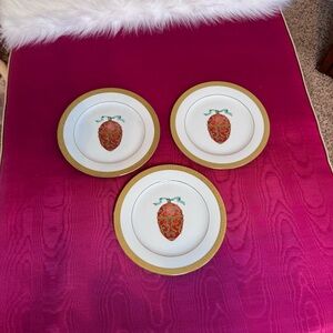 Royal Gallery Christmas 3 Gold Buffet Desert Plates Faberge Egg Never Used